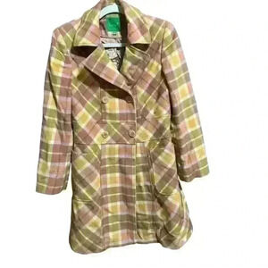 Women's Size Medium Vintage SANMI Alpaca Coat Pink & Yellow Plaid